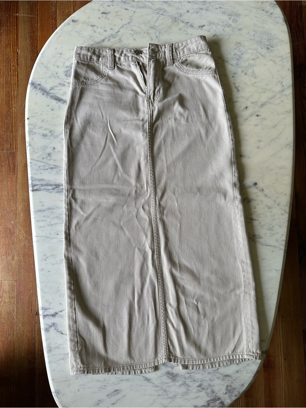 H&M Beige High-Waist Midi Pencil Skirt